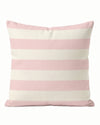 Striped pink and white pillow on a white background