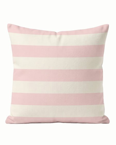 Striped pink and white pillow on a white background