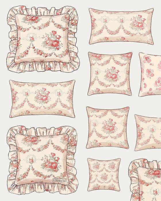 Set of decorative pillows with floral patterns on a white background