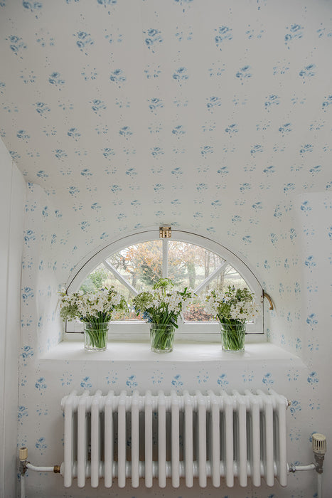 Catherine Rose Blue on White Wallpaper