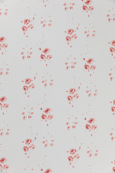 Red floral pattern on a light gray background