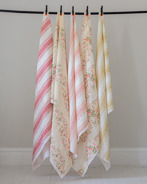 Faded Stripe Pink on White Linen