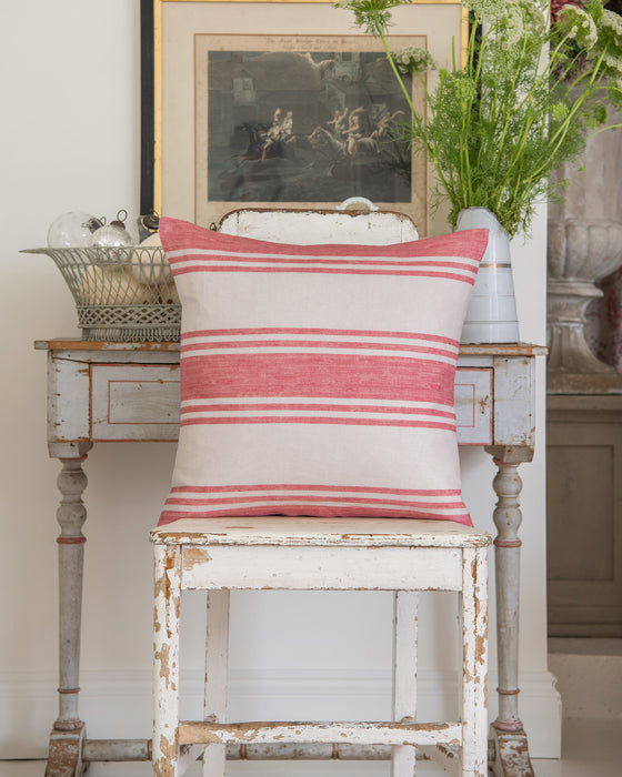 Faded Stripe Raspberry on White Linen
