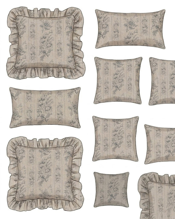 Set of decorative pillows with floral patterns on a white background