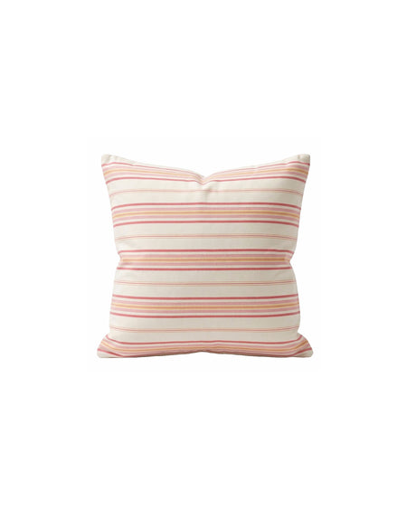 Striped pillow with pink and white pattern on a white background