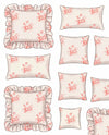 Set of decorative pillows with floral patterns on a white background