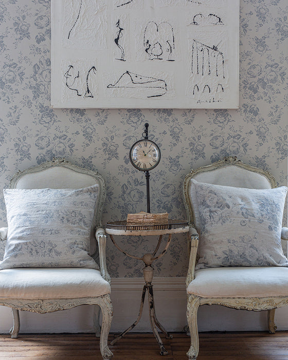 Paris Rose French Blue on Natural Wallpaper