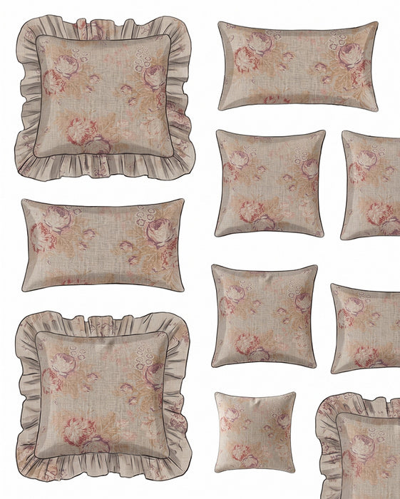 Set of decorative pillows with floral patterns on a white background