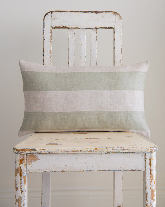 Three Inch Stripe Aqua on Natural Linen