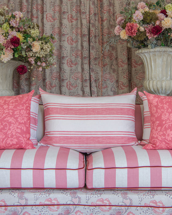 Faded Stripe Raspberry on White Linen